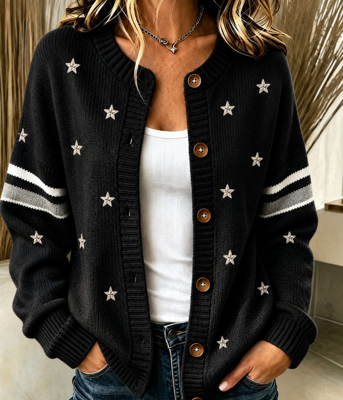 Women'S Casual Football Knitted Cardigan Top