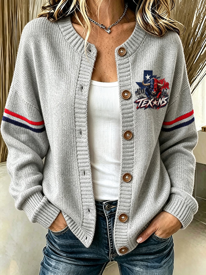 Women'S Casual Football Print Knitted Cardigan Top