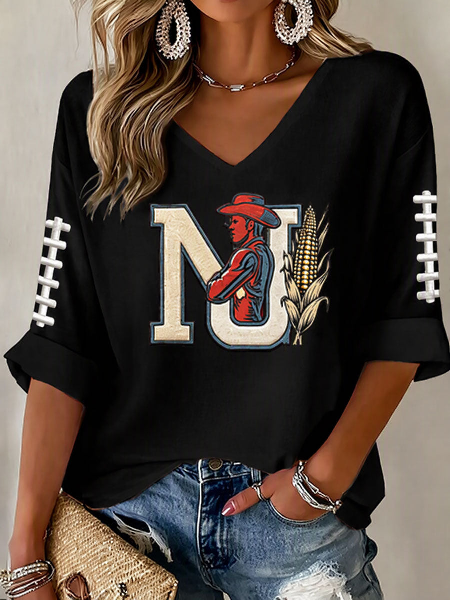 Women'S Football Print Waffle Top