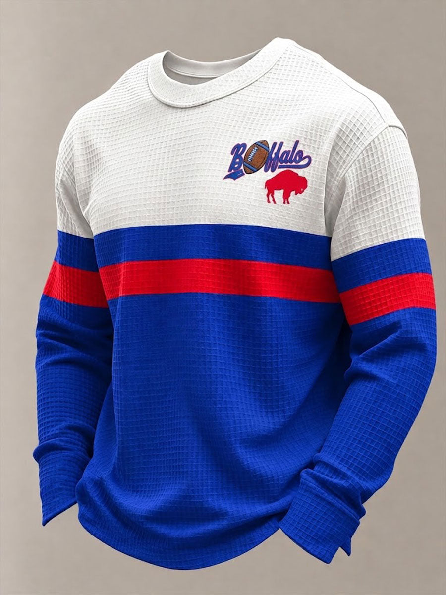 Men's Football Lover Bulls BUF Art Printed Waffle Long Sleeve Top