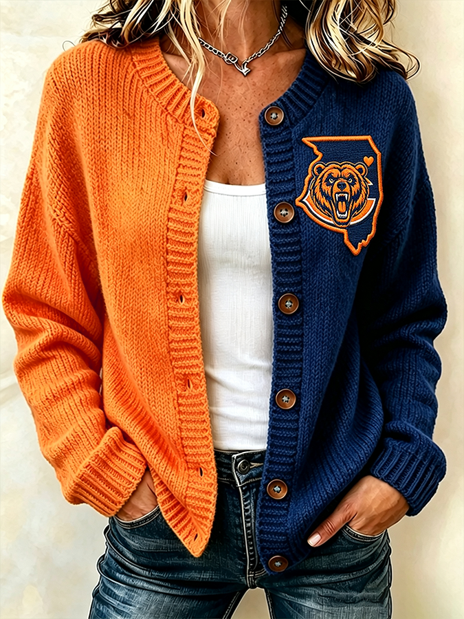 Women's football printed knitted cardigan