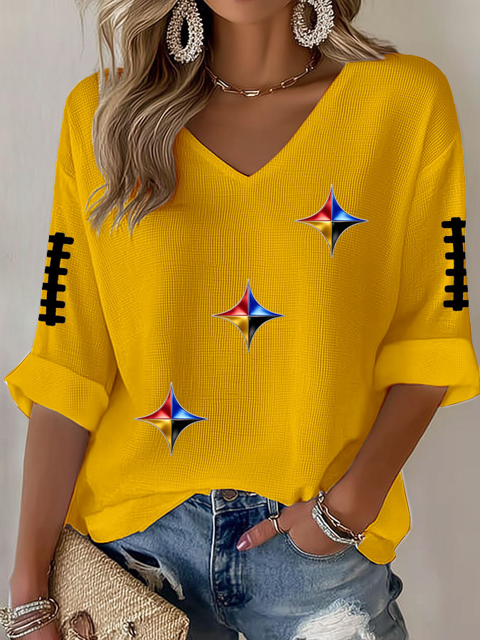 Women'S Football Print Waffle Top