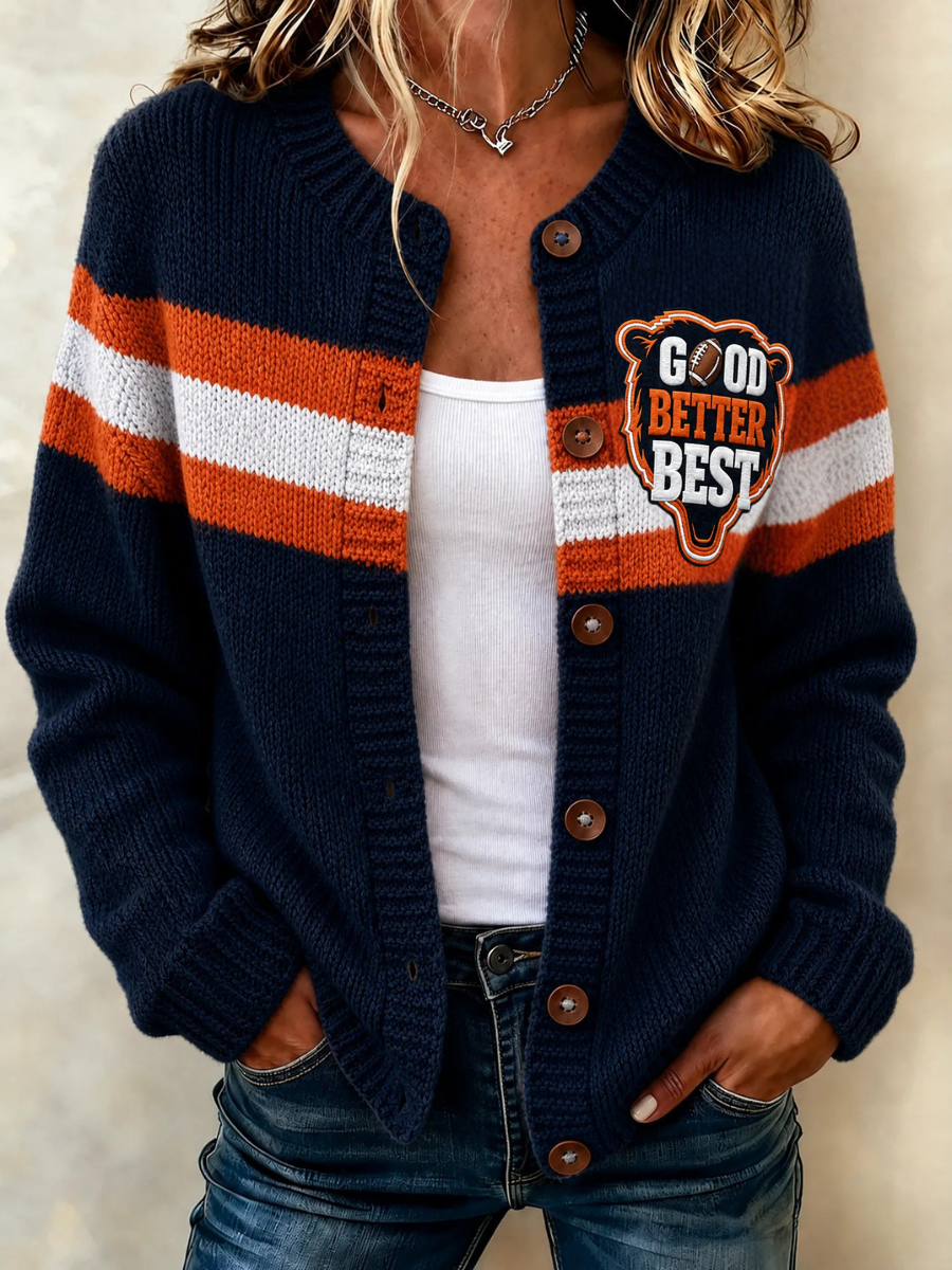 Women's football printed knitted cardigan