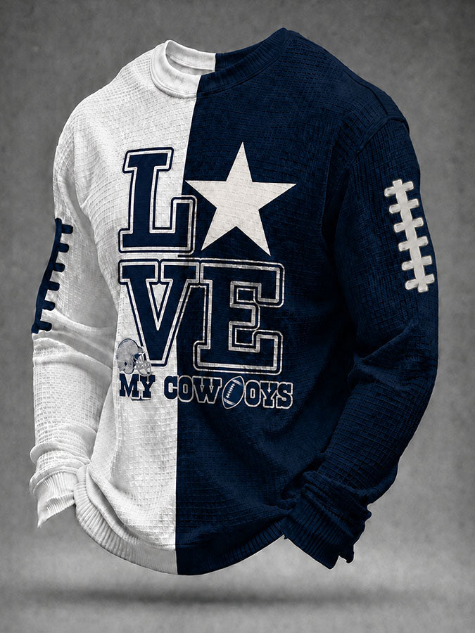 Men'S Football Fan Round Neck Waffle Hoodie