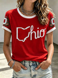 Women'S Rugby Printed Round Neck Short Sleeved T-Shirt