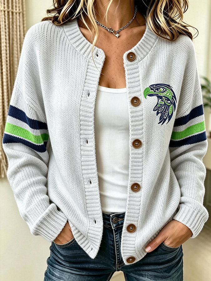 Women'S Casual Football Plant Knitted Cardigan Top
