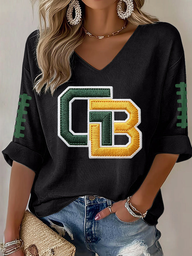Women'S Football Print Waffle Top