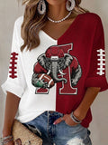 Women'S Rugby Patterned Waffle V-Neck Top