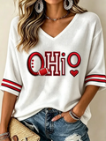 Women'S College Football Printed Waffle V-Neck Top