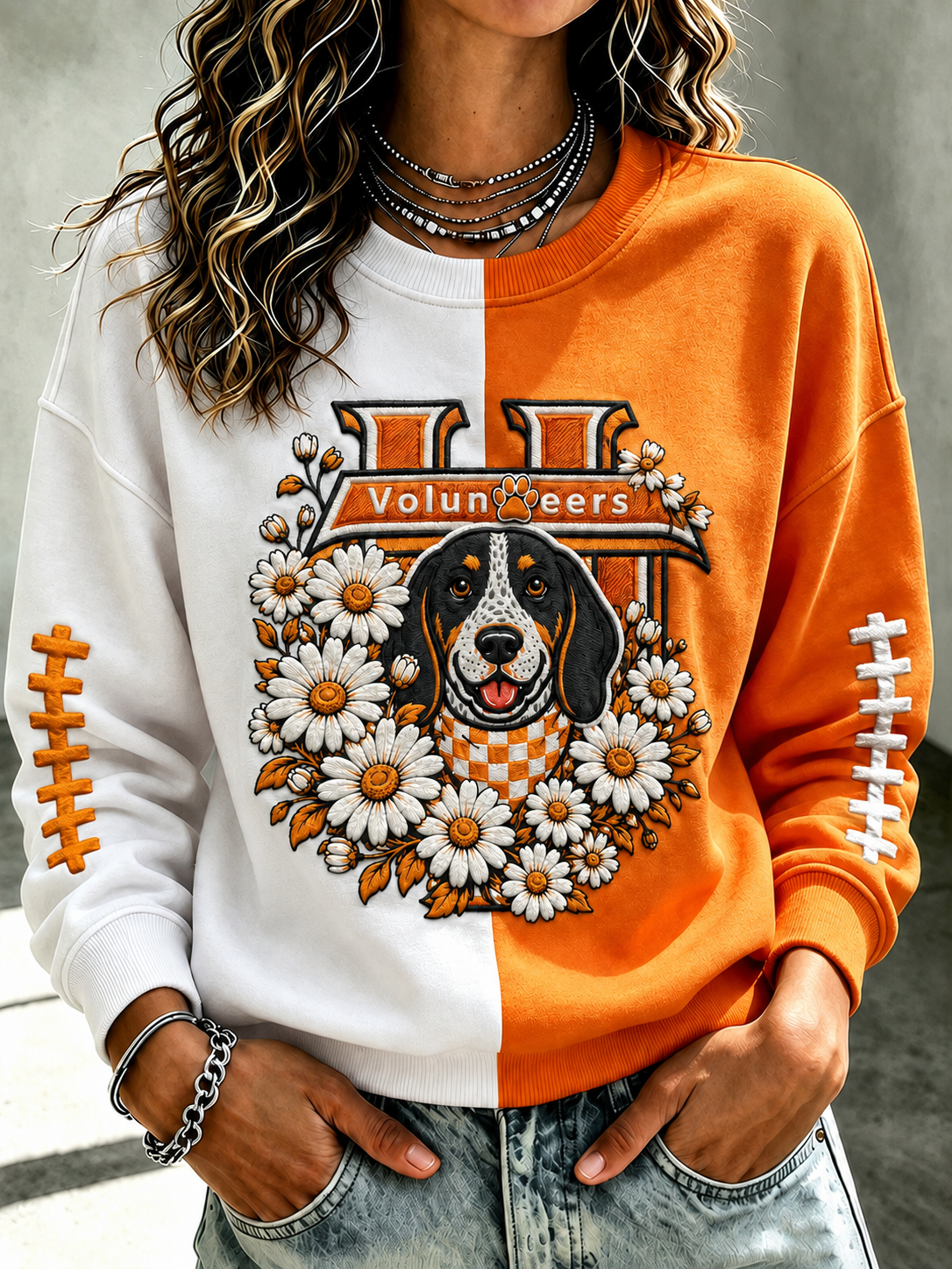 Women'S Retro Football Round Neck Sports Shirt