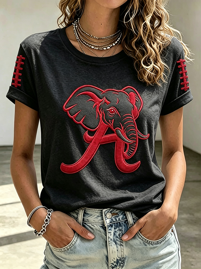 Women'S Rugby Printed Round Neck Short Sleeved T-Shirt
