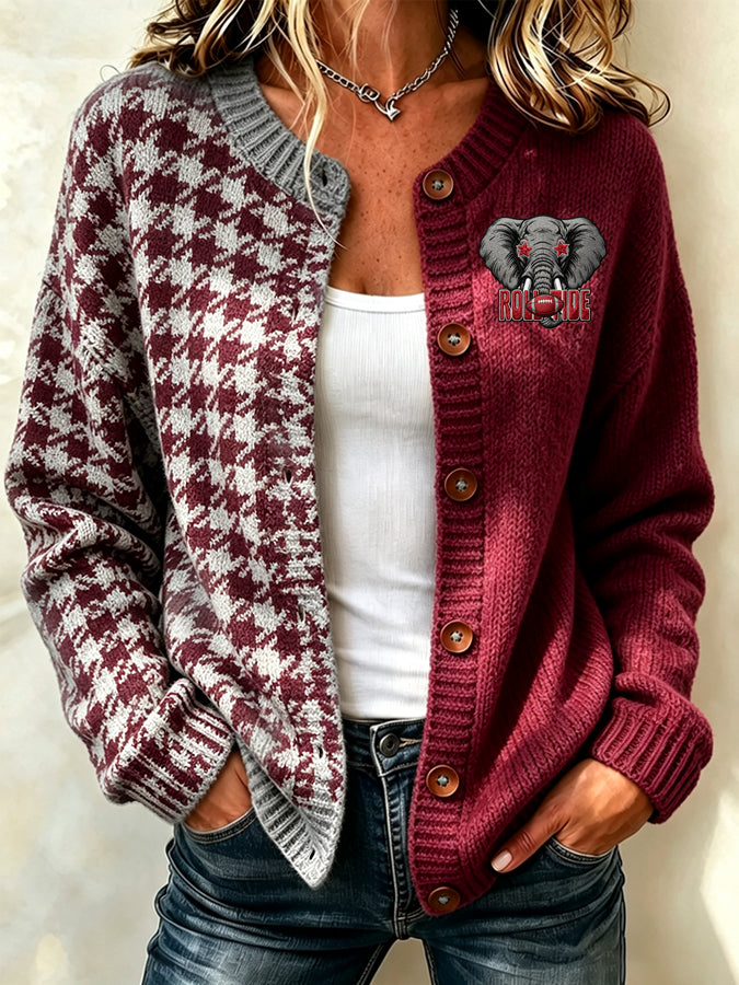 Women'S Football Printed Knitted Cardigan