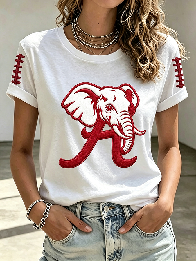 Women'S Rugby Printed Round Neck Short Sleeved T-Shirt