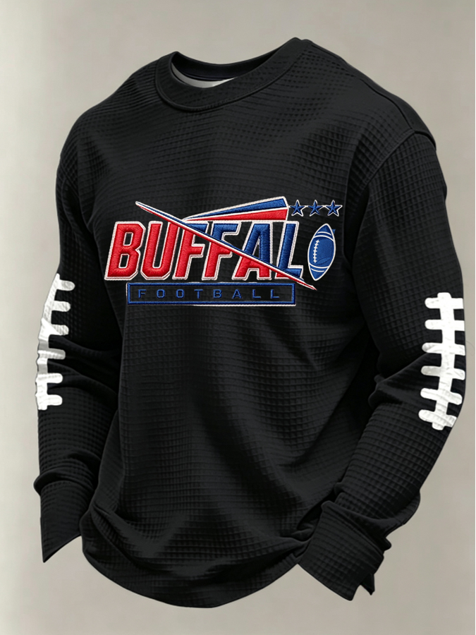 Men'S Buffalo Print Football Fans Gameday Casual Waffle Long Sleeve T-Shirt