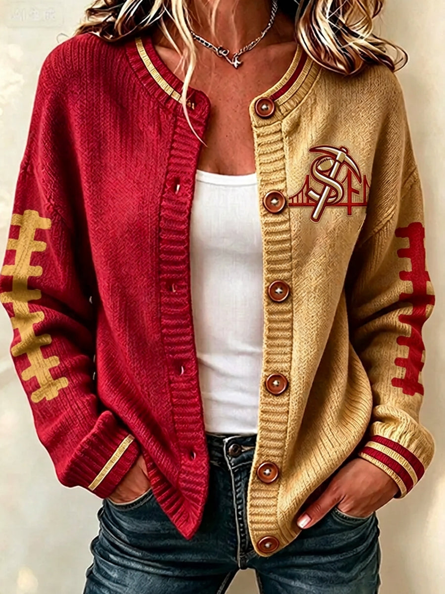 Women'S Football Printed Knitted Cardigan