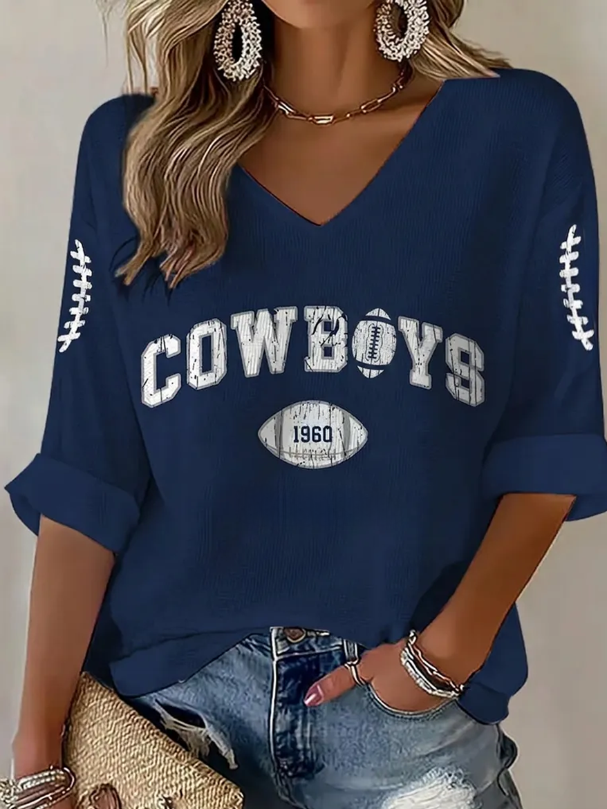 Women'S Football Print Waffle  Top