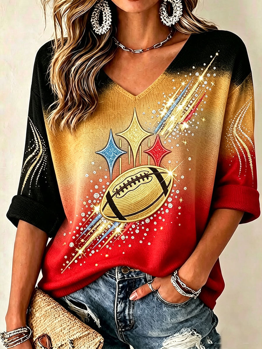 Women'S Football Print Waffle Top