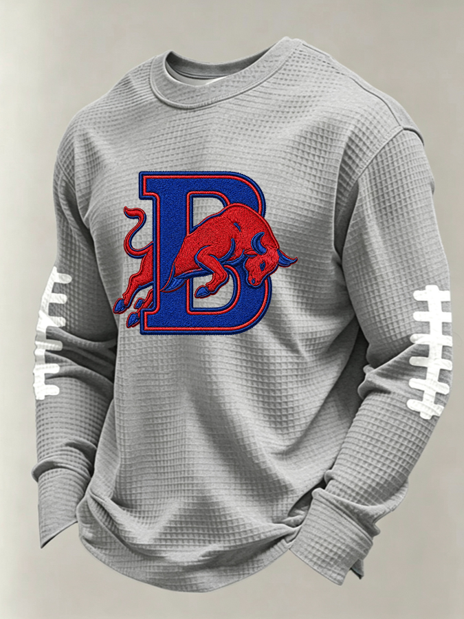 Men'S Buffalo Print Football Fans Gameday Casual Waffle Long Sleeve T-Shirt