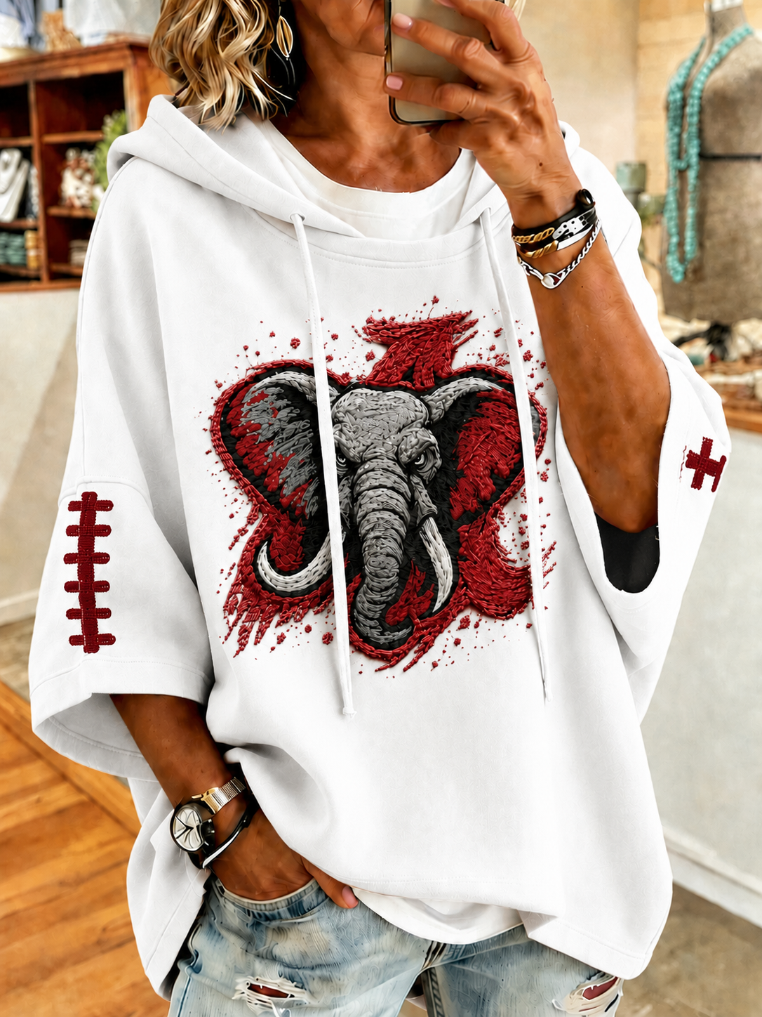 Women'S Retro Rugby Printed Hoodie