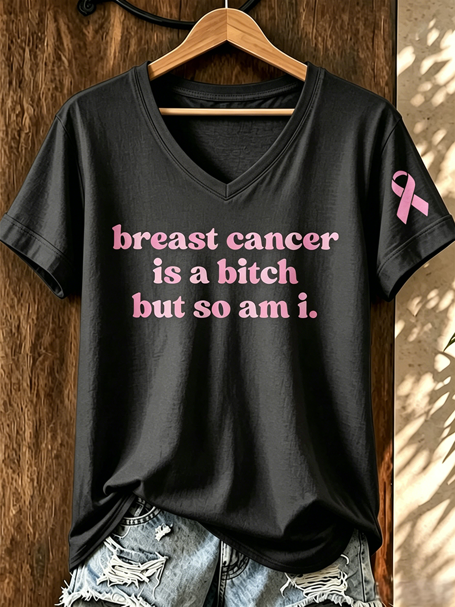 Pink Series Breast Cancer Public Welfare Slogan Printed Women'S Top