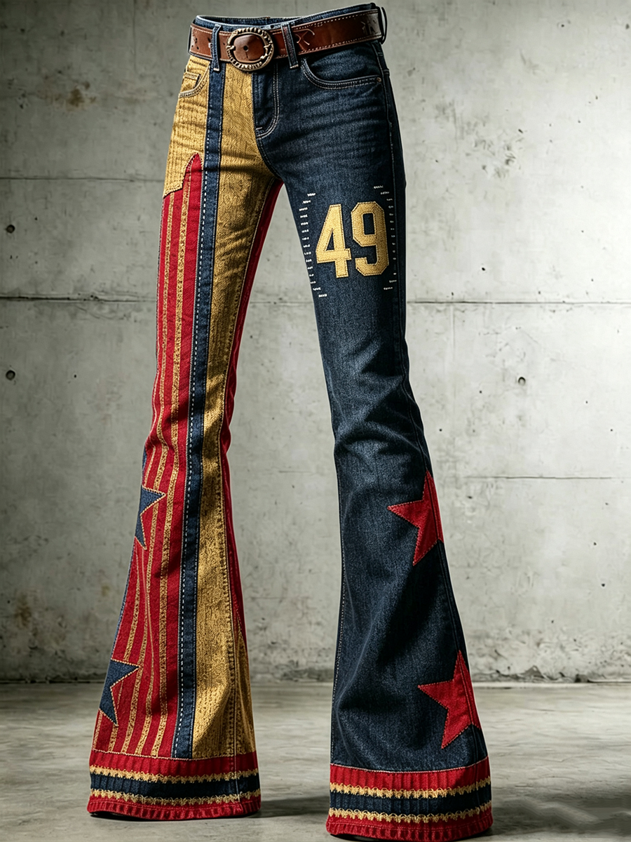 Women's Football Printed Denim Pants