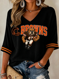 Women'S Rugby Patterned Waffle V-Neck Top