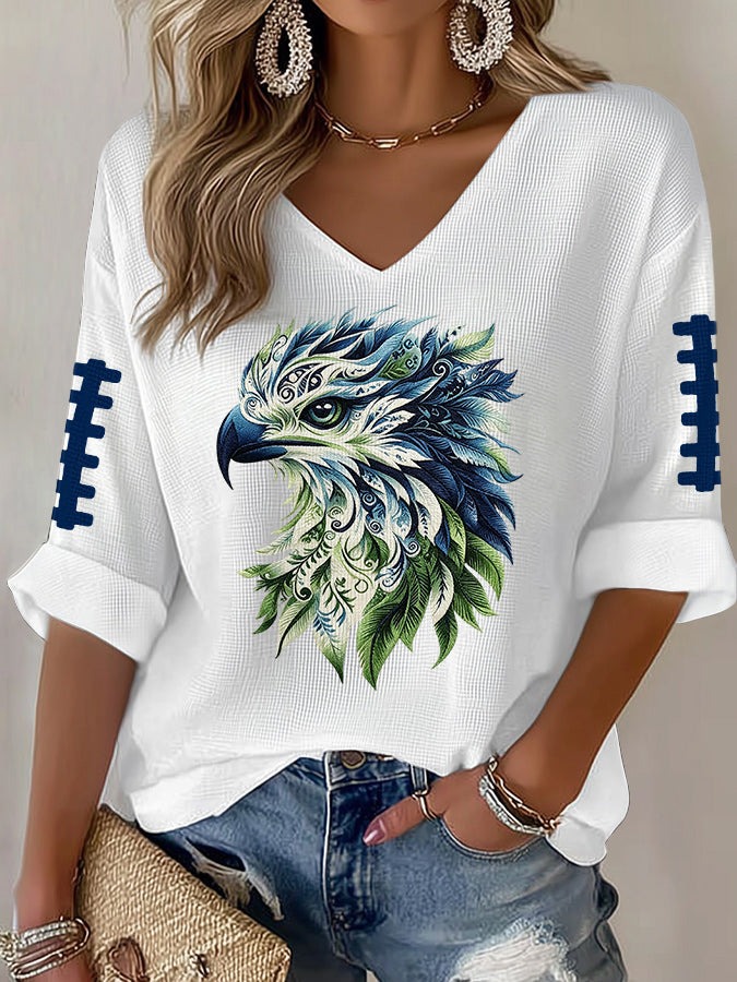 Women'S Football Print Waffle Top
