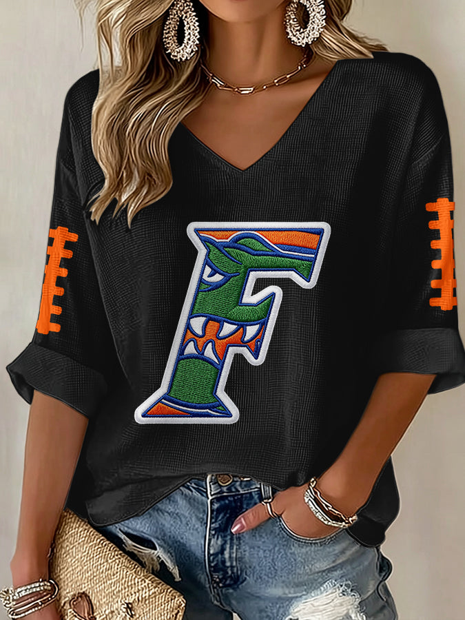 Women'S Football Print Waffle  Top