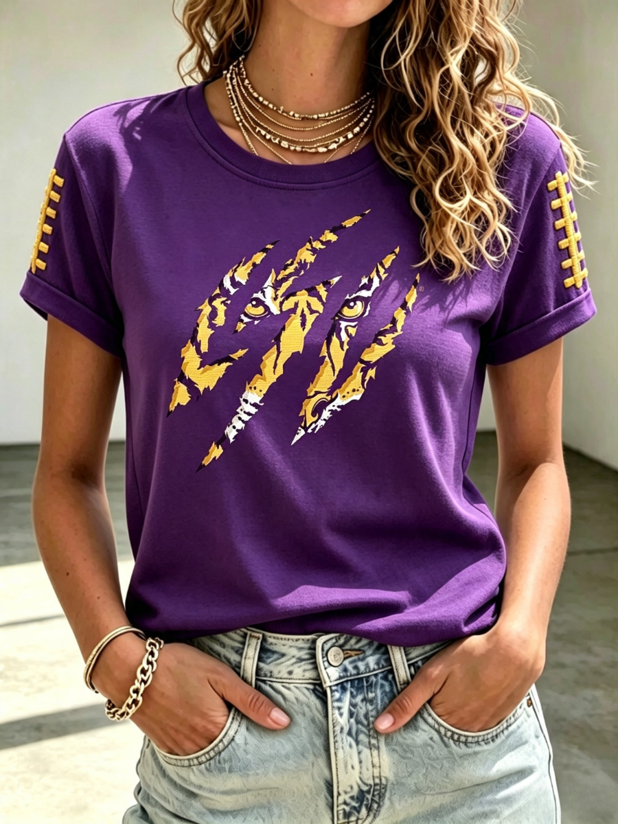 Women's Rugby Printed Round Neck Short Sleeved T-Shirt