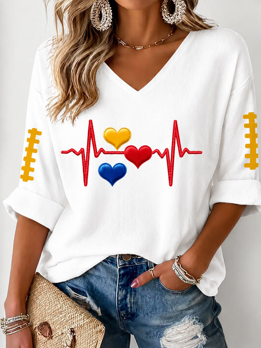 Women'S Football Print Waffle Top