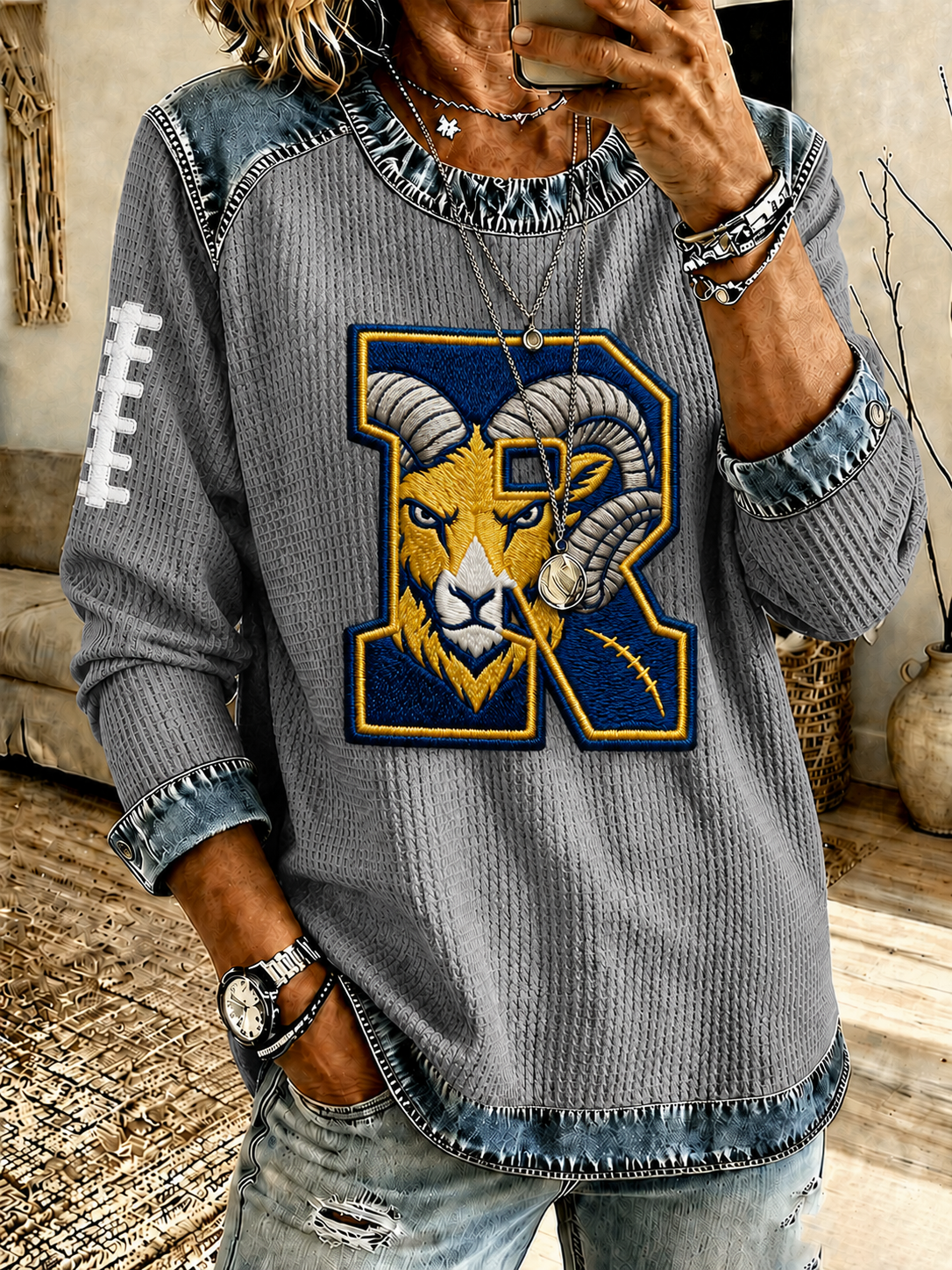 Women'S Rugby Print Long-Sleeved Sweatshirt
