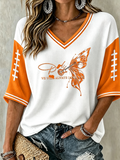 Women'S Football Printed Waffle V-Neck Top