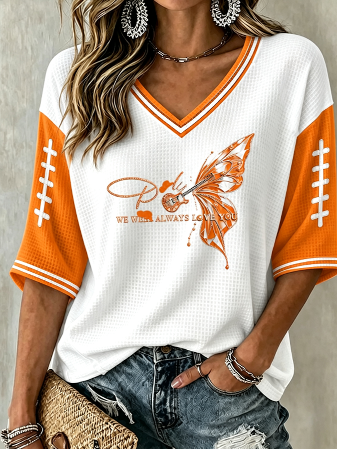 Women'S Football Printed Waffle V-Neck Top