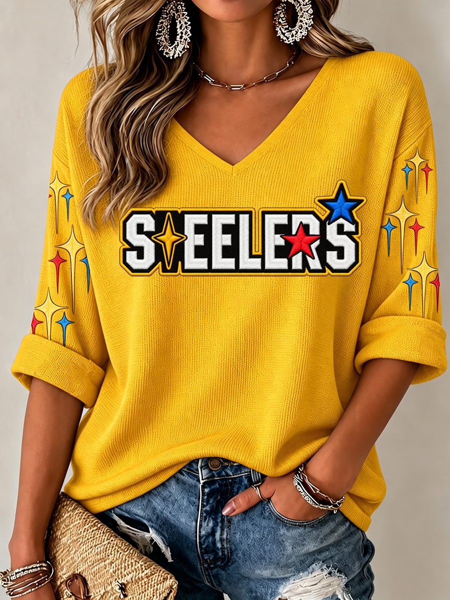 Women's Football Printed V-Neck T-Shirt