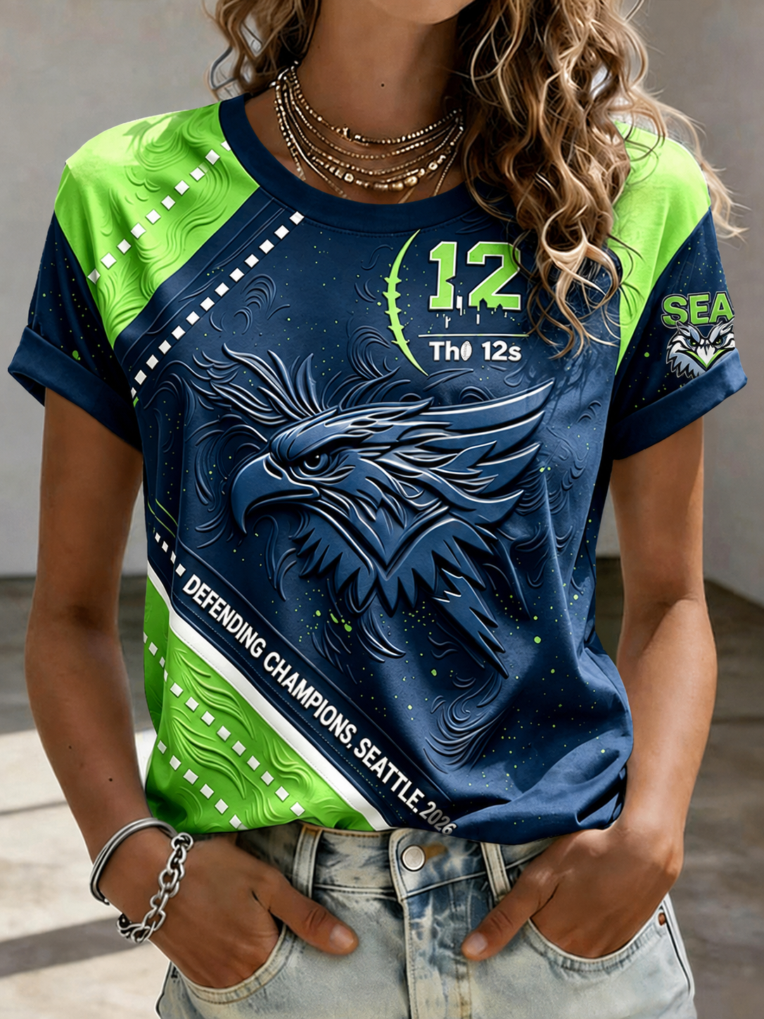 Women's Seattle Football Printed Vintage Fashion Print T-shirt