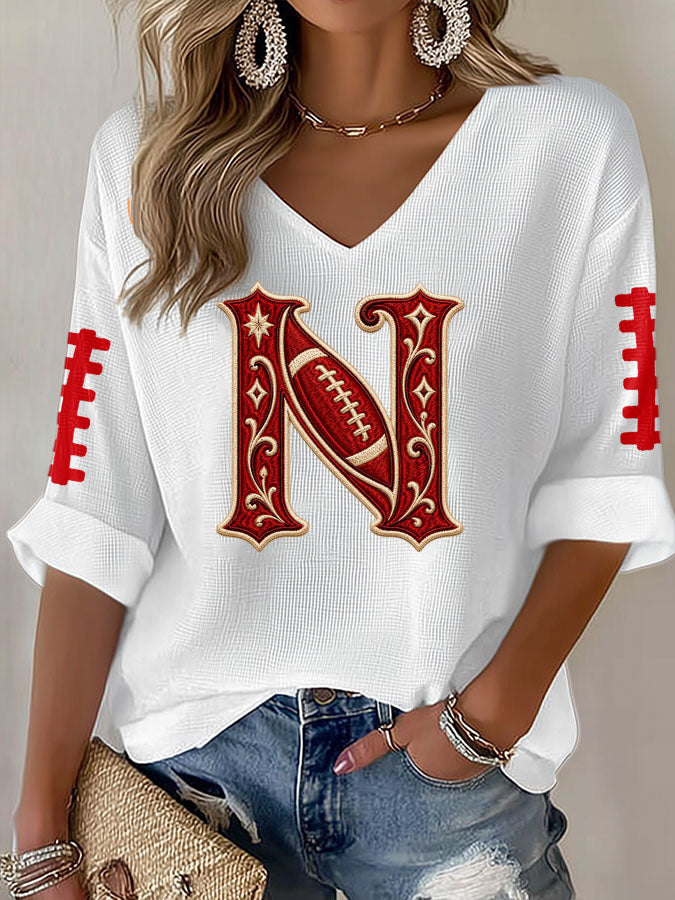 Women'S Football Print Waffle  Top