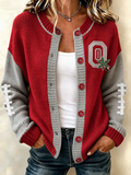 Women'S Football Printed Knitted Cardigan