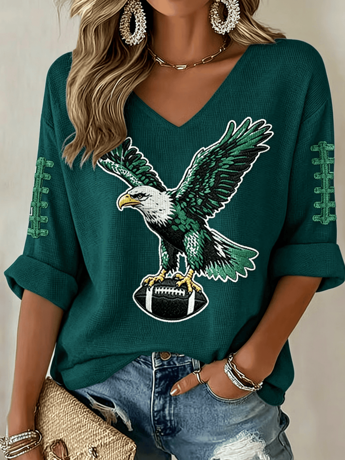 Women'S Football Printed Waffle Top