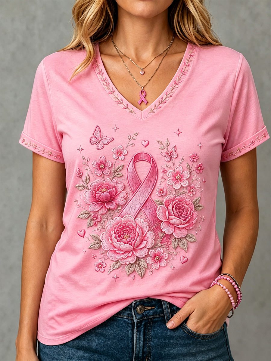 Women'S Breast Cancer Awareness Printed Short Sleeved T-Shirt