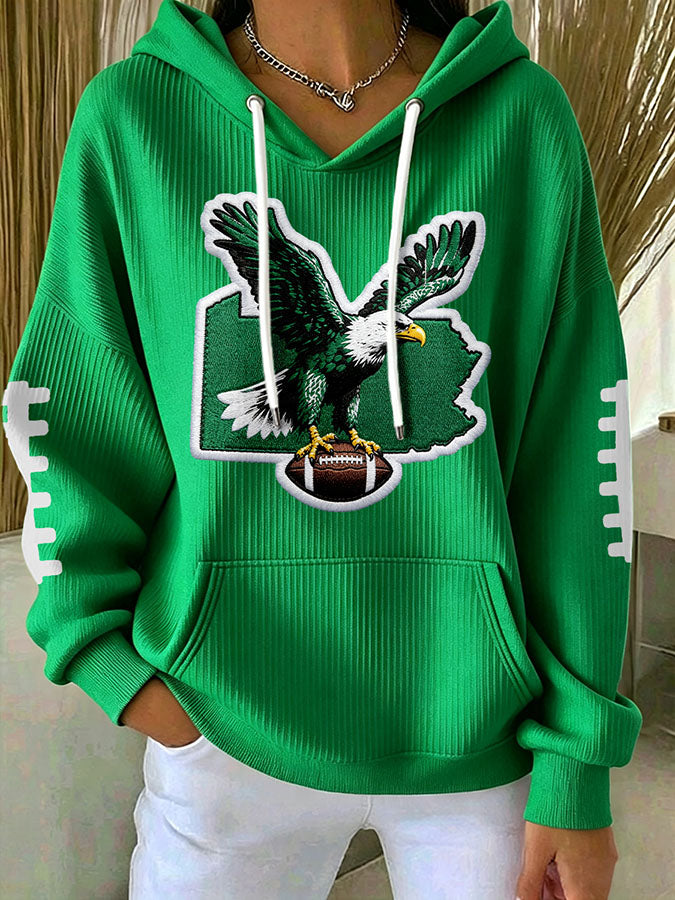 Women'S Football Print Hooded Sweatshirt
