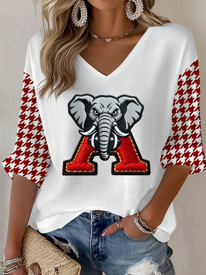 Women'S Football Print Waffle  Top