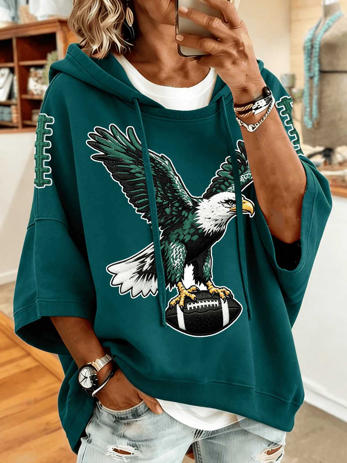 Women'S Retro Football Printed Hoodie