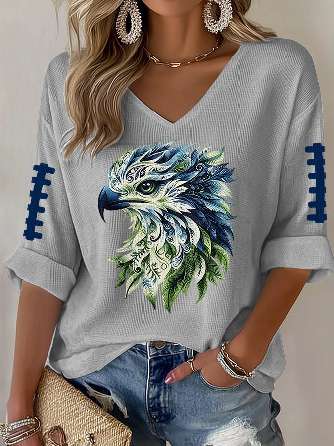Women'S Football Print Waffle Top