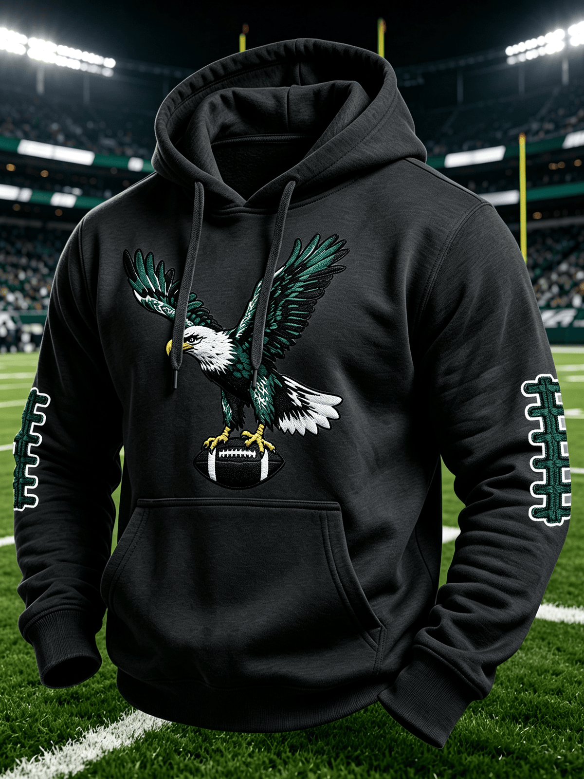 Men'S Casual Football Print Hooded Sweatshirt