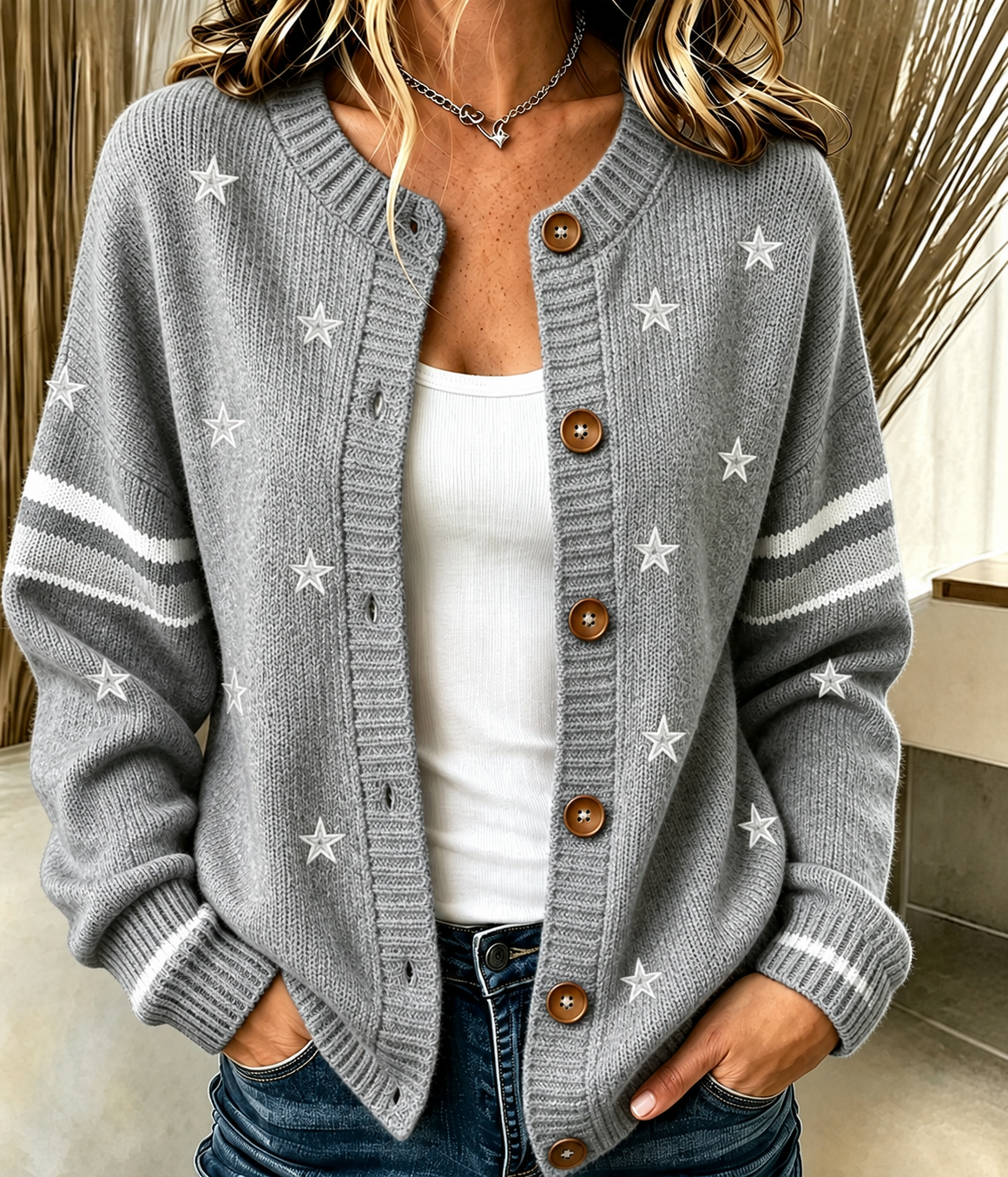 Women'S Casual Football Knitted Cardigan Top