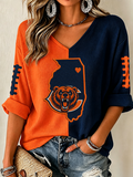 Women'S Rugby Printed Waffle Long Sleeve T-Shirt