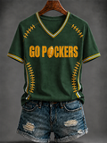 Women'S Football Fan V-Neck Printed T-Shirt