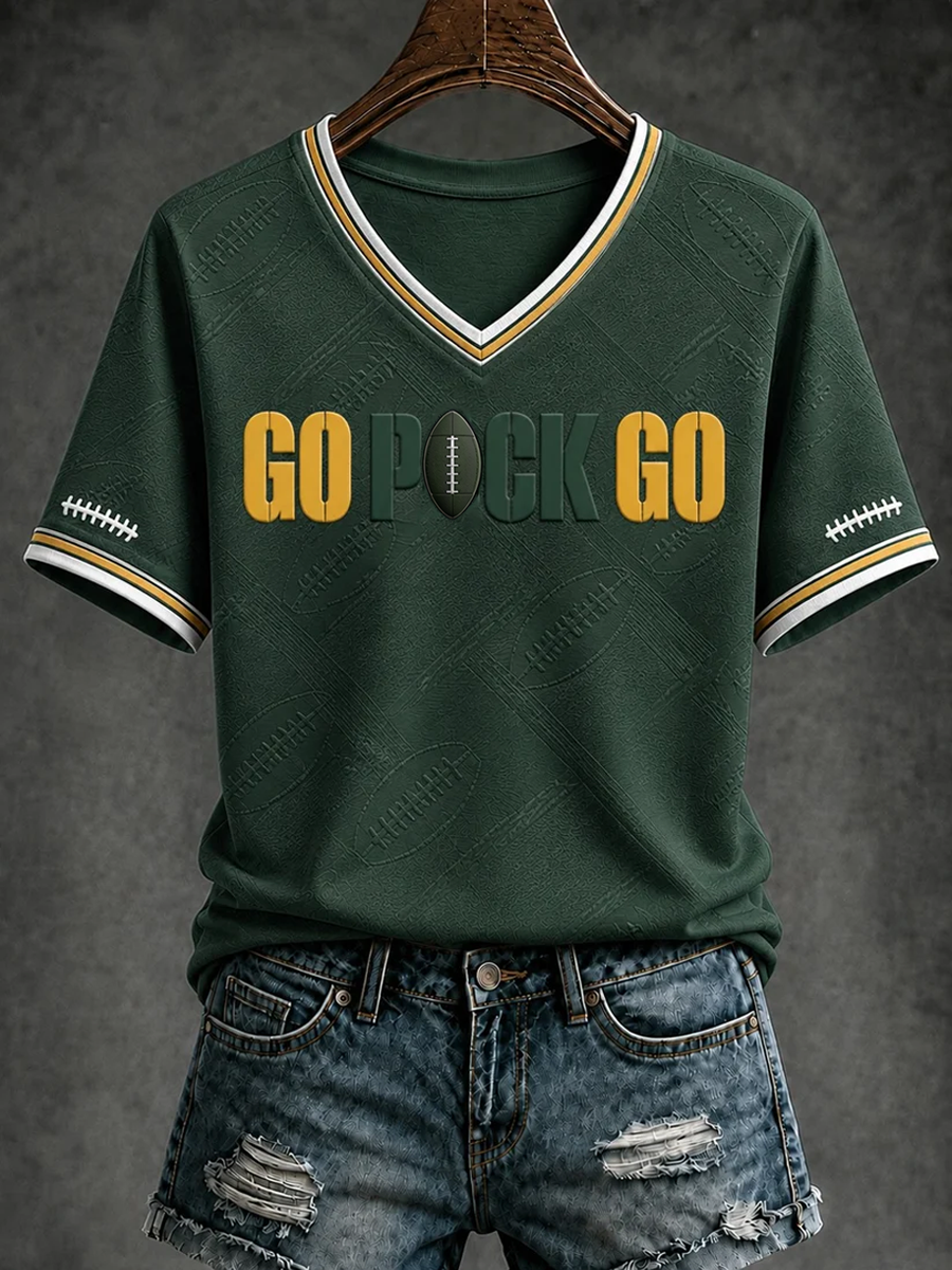 Women'S Football Fan V-Neck Printed T-Shirt