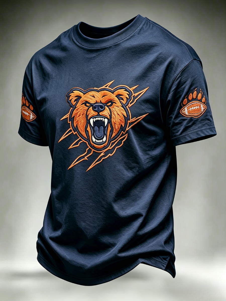 Men's football printed short sleeved T-shirt