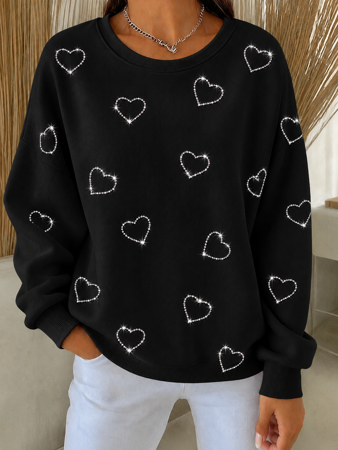 Women's Casual Heart-Shaped Bulibuli Hot Stamping Round Neck Hoodie